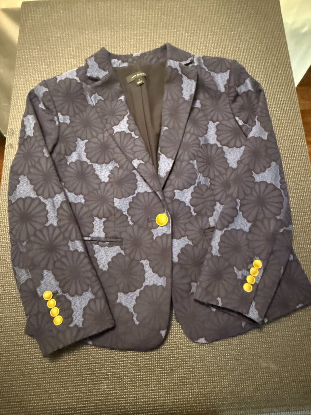 Ann Taylor Navy Blue Floral Jacquard Blazer Size 4